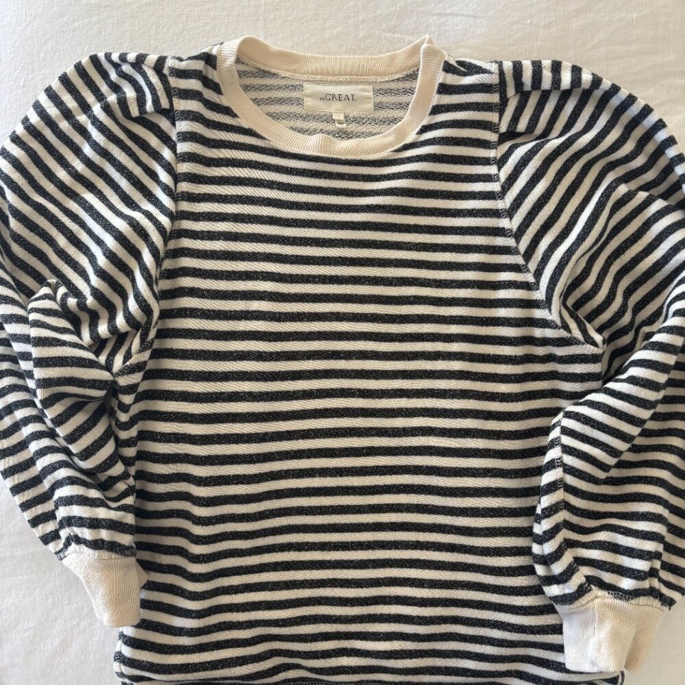 THE GREAT Striped Sweat Shirt with puff sleeves